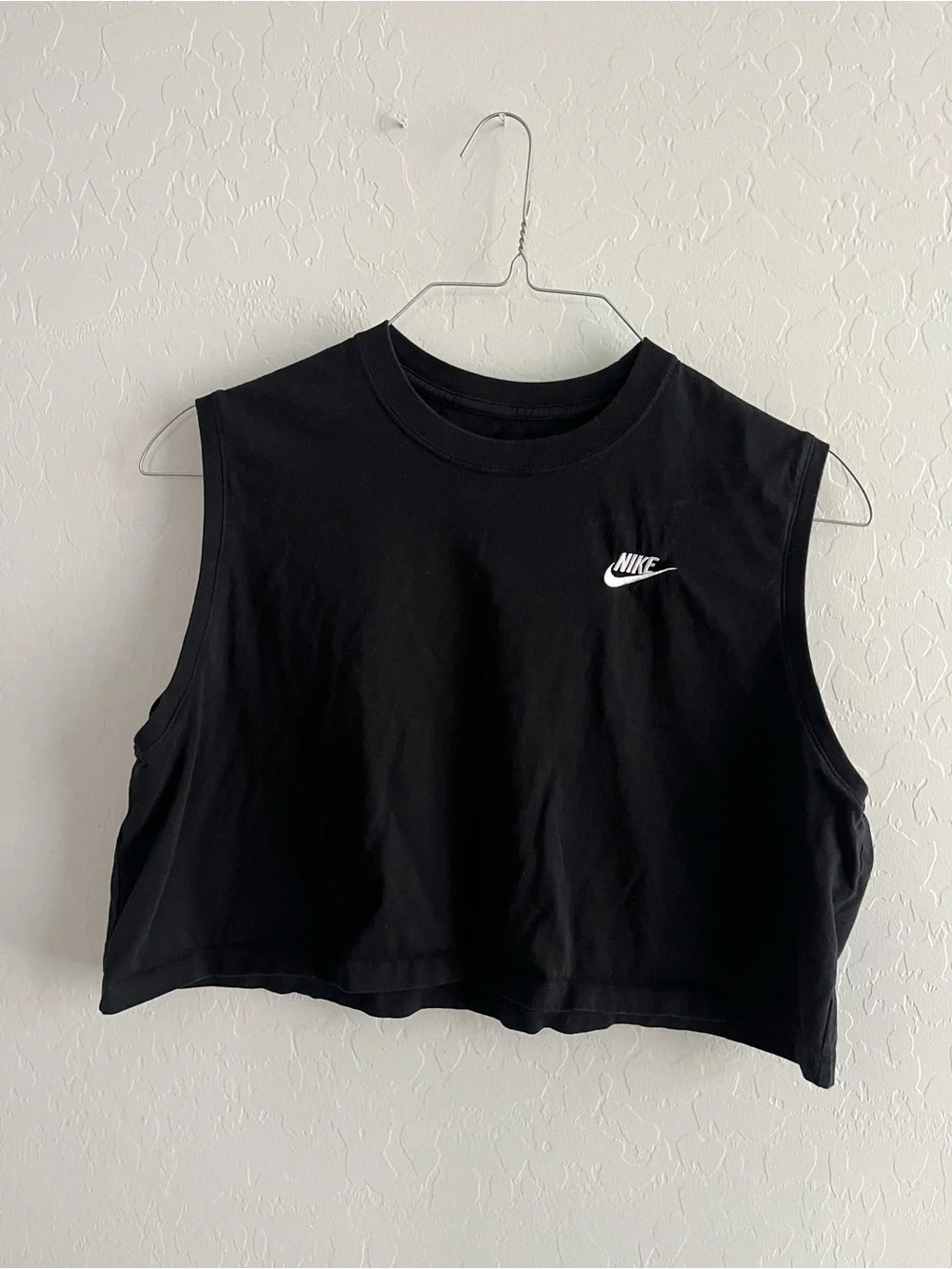 Nike Black Cropped Muscle Tee with White Swoosh